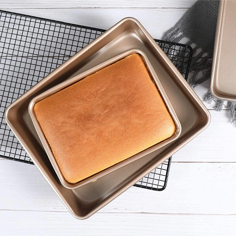 Deep Baking Pans Nonstick Set Cookie Sheet Pan Bakeware Rectangle Cake for Oven 3 Piece Gold |