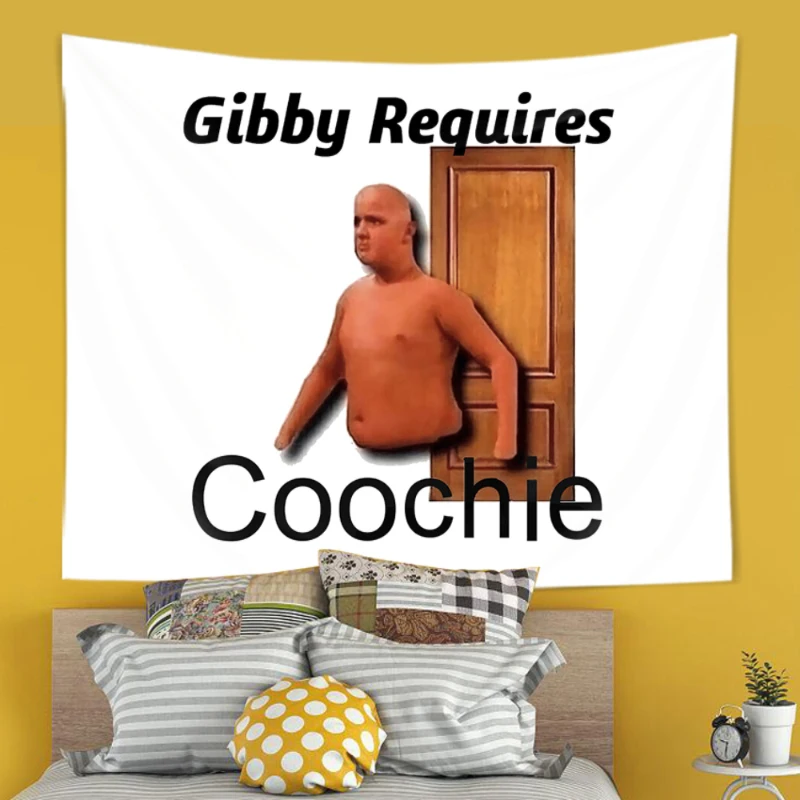 INS Gibby Requires Coochie Wall Hanging Large Polyester Tapestries Anime Cartoon Throw Rug Blanket Room Background Cloth 95x73cm | Дом и сад