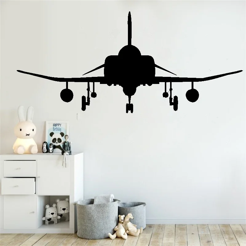 Настенный Стикеры s истребитель спереди силуэт стены Стикеры-наклейка на стену