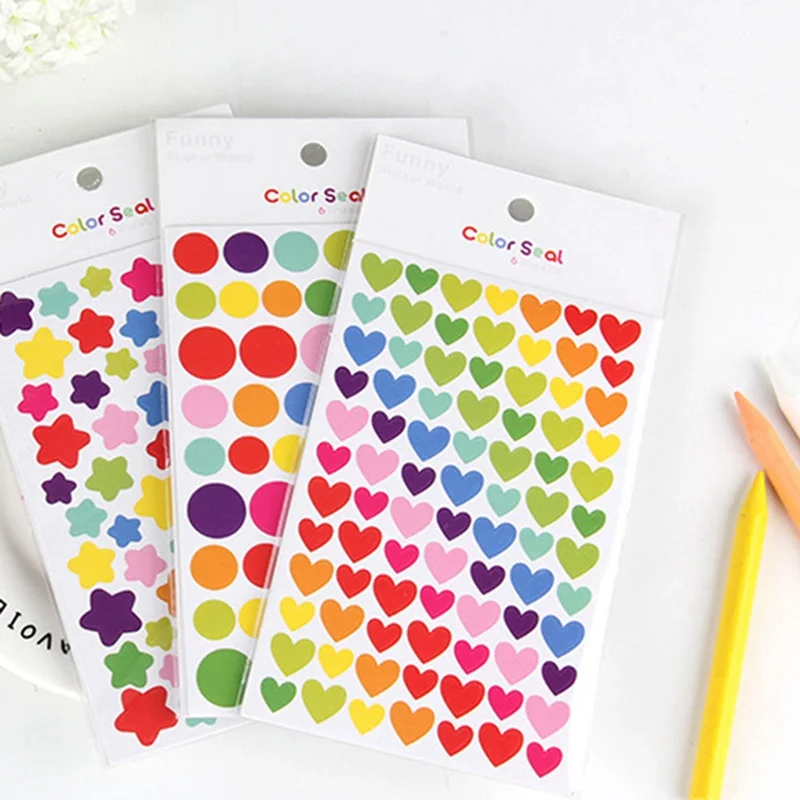 

6Pcs/set Stationery Round Dots Blocking Decoration Sticker Love Heart Album Sticker Little Paper Kawaii Diary Decorative
