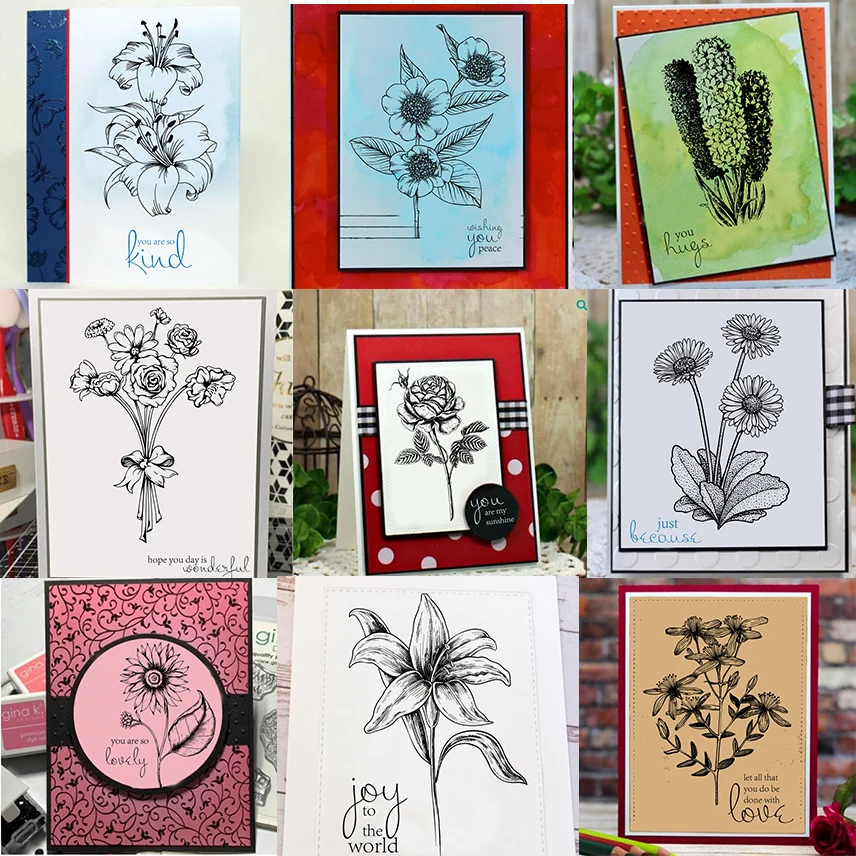 

9 styles Flowers Clear Stamps Silicone for DIY Scrapbooking Card Making Photo Album Crafts Template Rubber Stamps Decoration