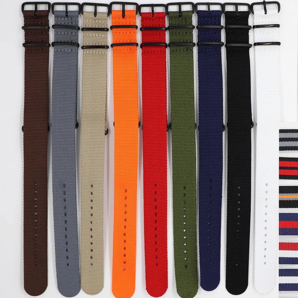 Мужские и женские одноцветные наручные часы Nato с черной пряжкой в полоску