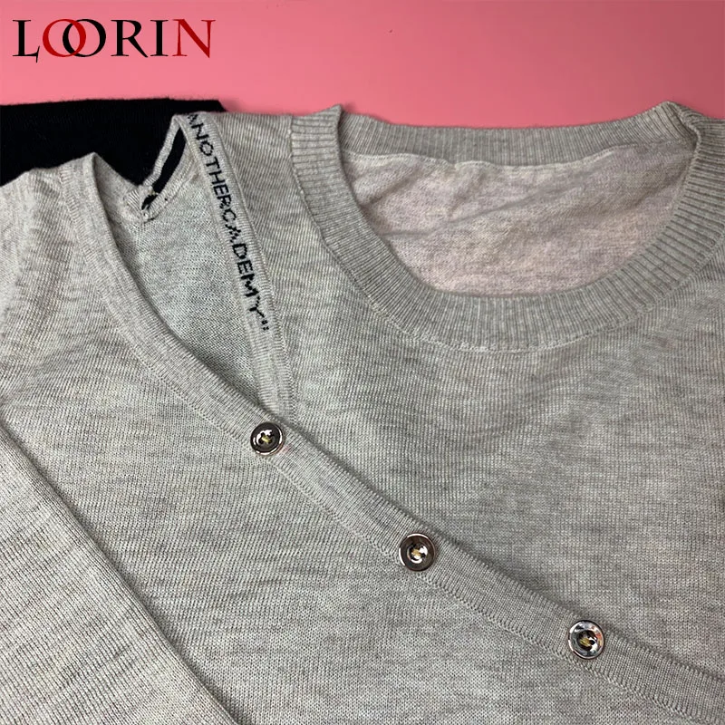 

Lorin Womens Sweater Autumn Winter Casual Sexy Fashion Dew shoulder buttons O-neck Jumper Women's Sweater