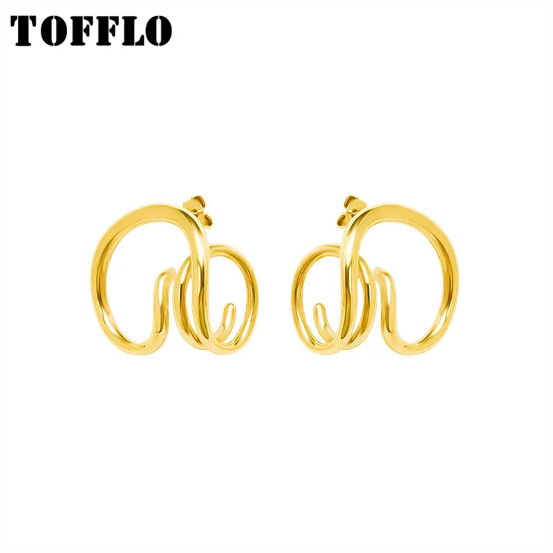 

TOFFLO Stainless Steel Jewelry Twisted Line Earrings Heteromorphic Cochlea Inspired Earrings Creative Female Earrings BSF293