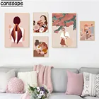 Постер в скандинавском стиле с изображением цветов и женщины, абстрактная фигурка, холст в стиле бохо, художественные принты, галерея для девочек, постер, современные настенные картины, домашний декор