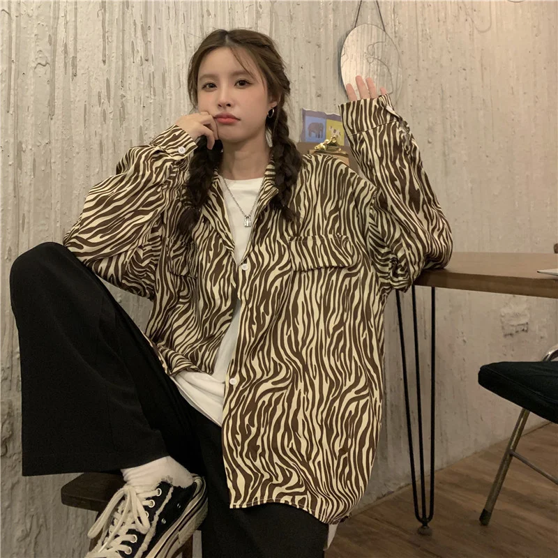 

Женские рубашки с принтом зебры, в Корейском стиле