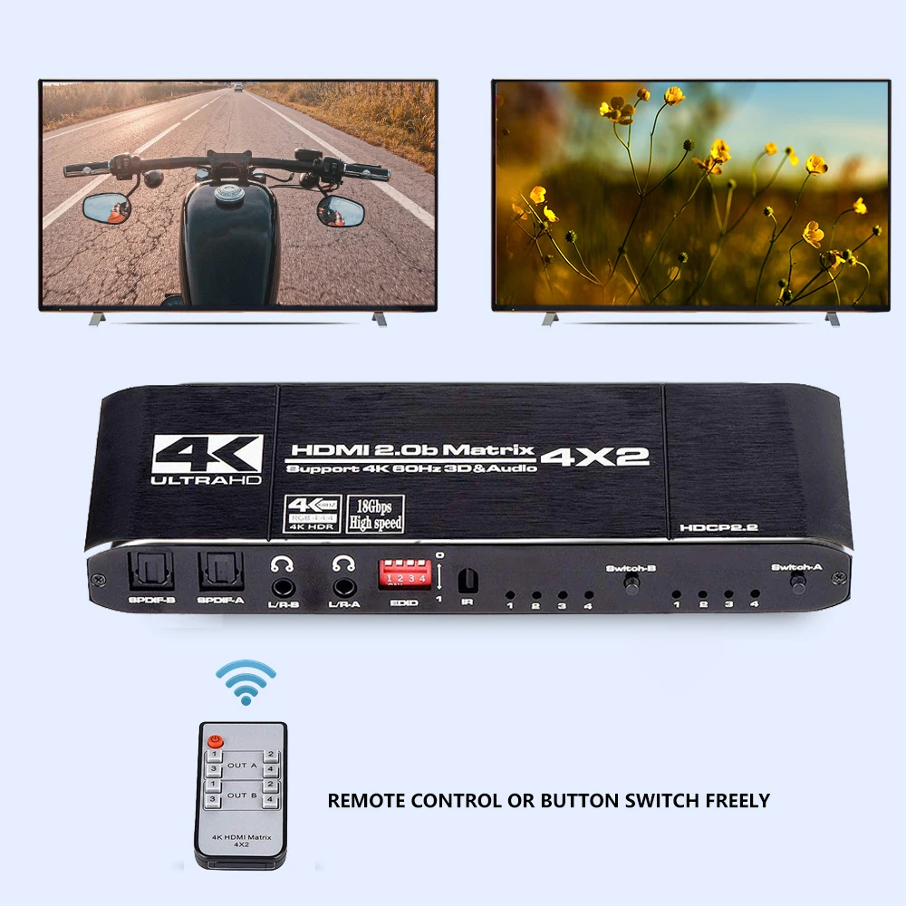 Матрица 4x2 4K @ 60 Гц HDR HDMI-совместимый переключатель сплиттер 4 в 2 Выход YUV 444