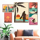 Абстрактная настенная Картина на холсте с изображением пляжа, человека, девушки, серфинга, фламинго, скандинавские постеры и принты, настенные картины для декора гостиной