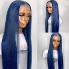 180% Плотность 26 дюймов длинный темно-синий шелковистый прямой синтетический кружевной передний парик для черных женщин Babyhair предварительно выщипанный ежедневный Косплей
