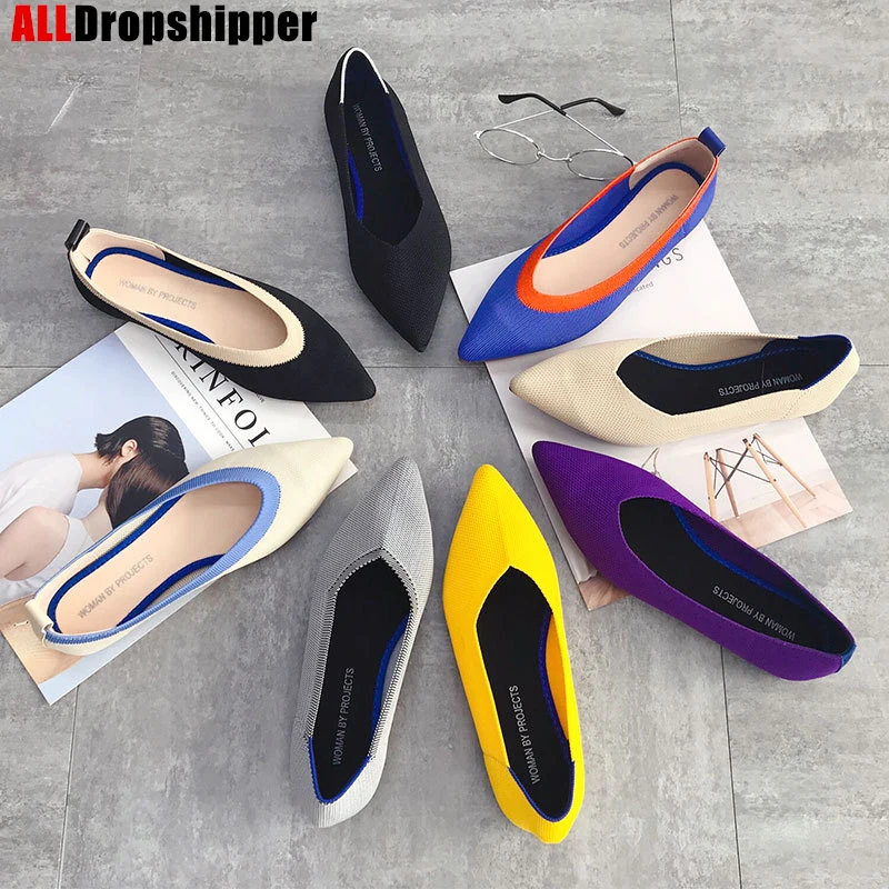 Women's Flat Shoes Ballet Single Shoes Pointed Toe flats Ladies flat Shoes Comfortable Ballet Knit De Mujer Loafers Autumn shoes
