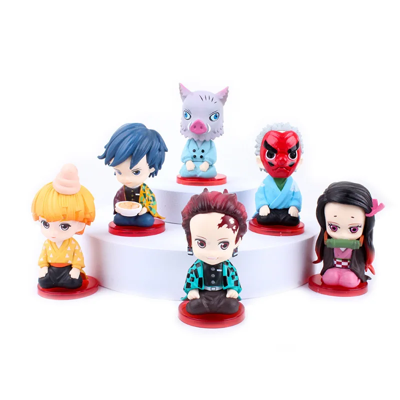 

New Cute Version Kneeling Anime Demon Slayer 6pcs/Set Kimetsu No Yaiba Japan Pvc Cartoon Action Figure Collectible Toy