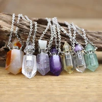 natural agates quartz perfume bottle pendants crystal point silver plated chain essential oil diffuser necklace jewelryqc1132