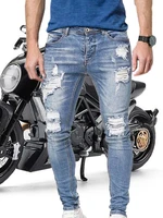 2021 mens jeans hip hop black moto skinny ripped pure color elastic denim pants male casual waistline jogging pencil pant 4xl