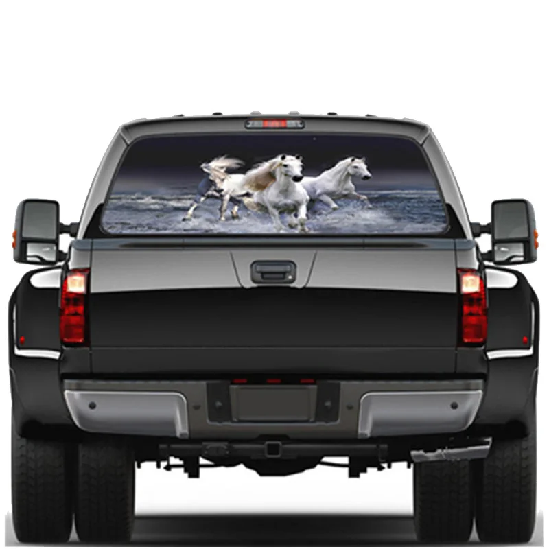 

AL22 -Galloping White Horse for Truck Suv Pickup Rear Windshield Decal Sticker Decor Rear Window Glass Poster 57.9 x 18.1 Inch