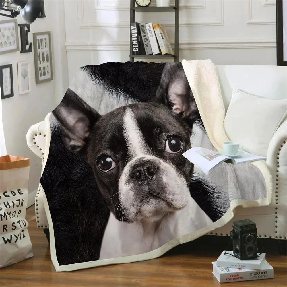 

CLOOCL Boston Terrier Blankets 3D Graphic Animal Dogs Double Layer Blanket Pets Printed Keep Warm Plush Quilts