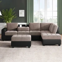 Convertible Sectional Sofa With Reversible Chaise, L Shaped Couch Set With Storage Ottoman And Two Cup Holders For Living Room