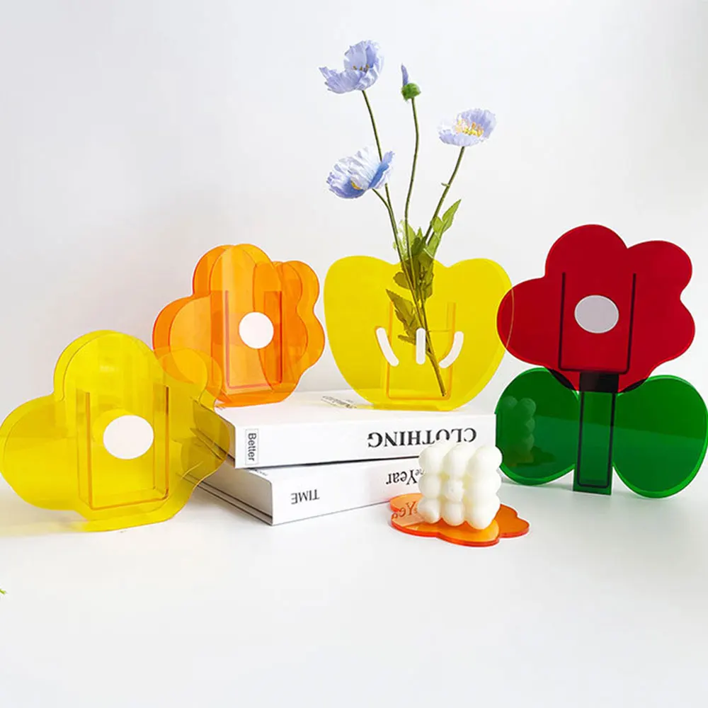 

1pcs Nordic Colorful Acrylic Vase Art Geometric Rainbow Color Vase Home Decorations Desktop Decor Floral Container Decorative