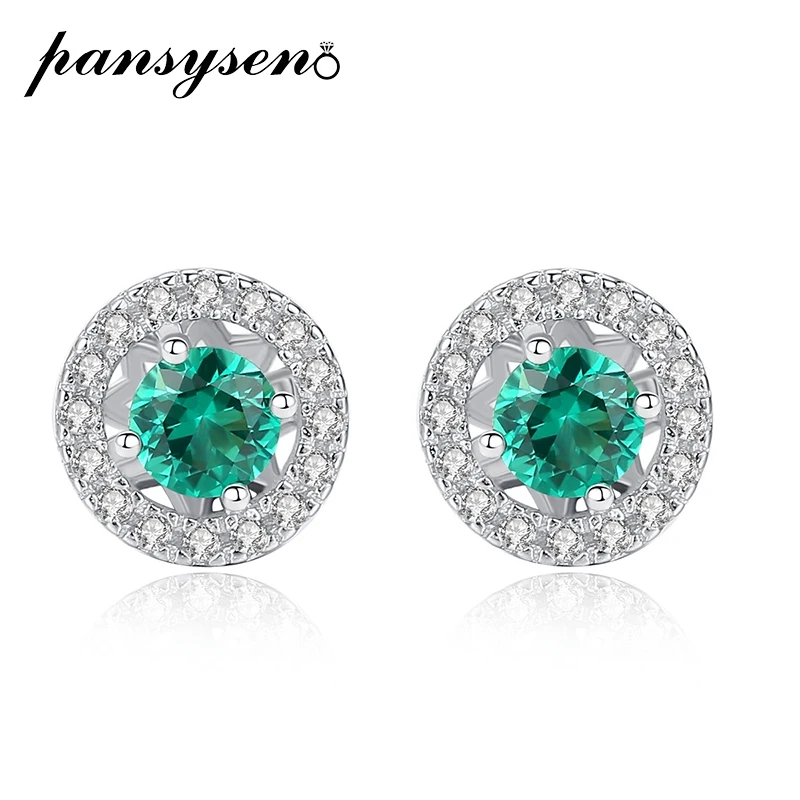 

PANSYSEN Solid 925 Sterling Silver 4MM Round Cut Emerald Sapphire Ruby Gemstone Stud Earrings for Women Wholesale Fine Jewelry