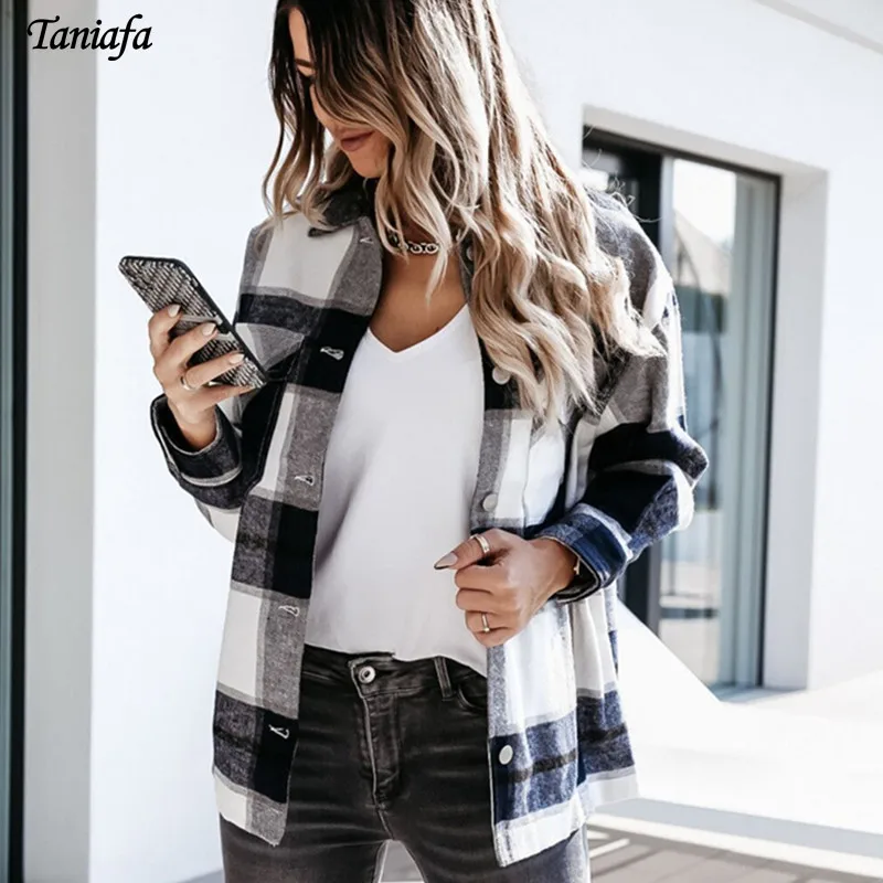 Повседневная Весенняя женская клетчатая блузка на пуговицах женские рубашки с