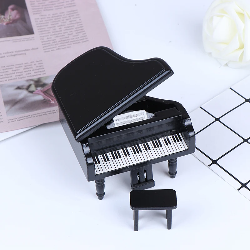 

1/12 Dollhouse Miniature Wooden Piano with Stool Musical Instrument Model for Doll Accessories Home Decor Children Toy Gift