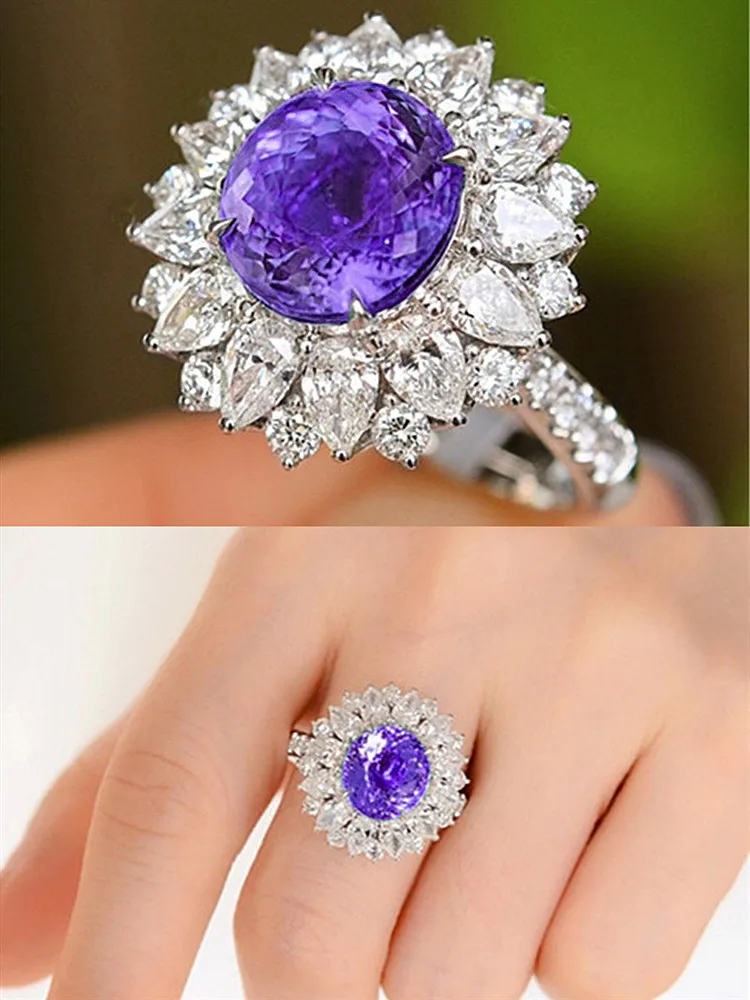 

Кольцо женское с фиолетовыми камнями, Ювелирное Украшение с драгоценными камнями, Подсолнухи, цвет белый, золотой, серебряный, аксессуар