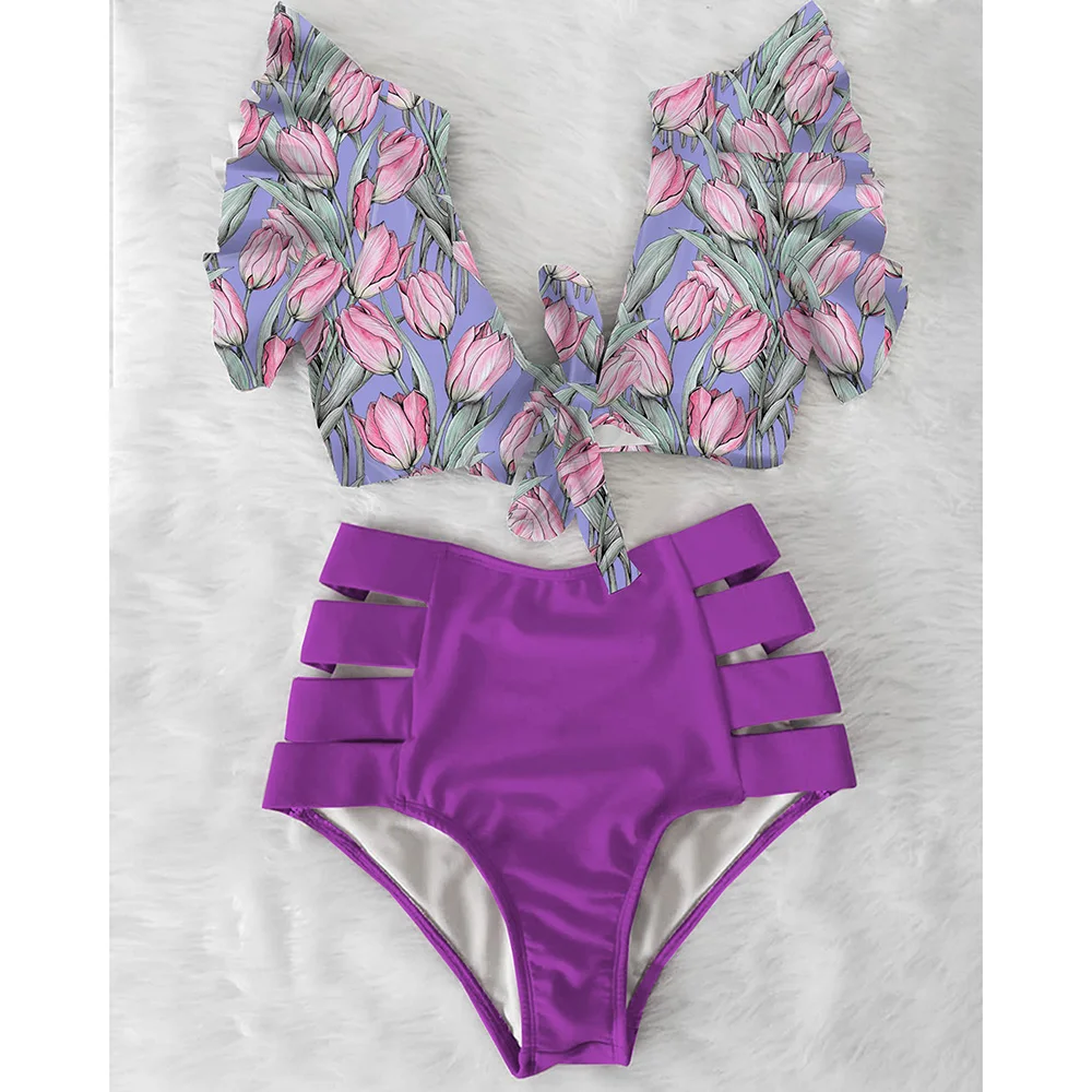 

High Waist Bikini 2021 Ruffle Swimwear Women Print Sexy Swimsuit Push Up Bikinis Plus Size Bathing Suits Floral Beach Wear