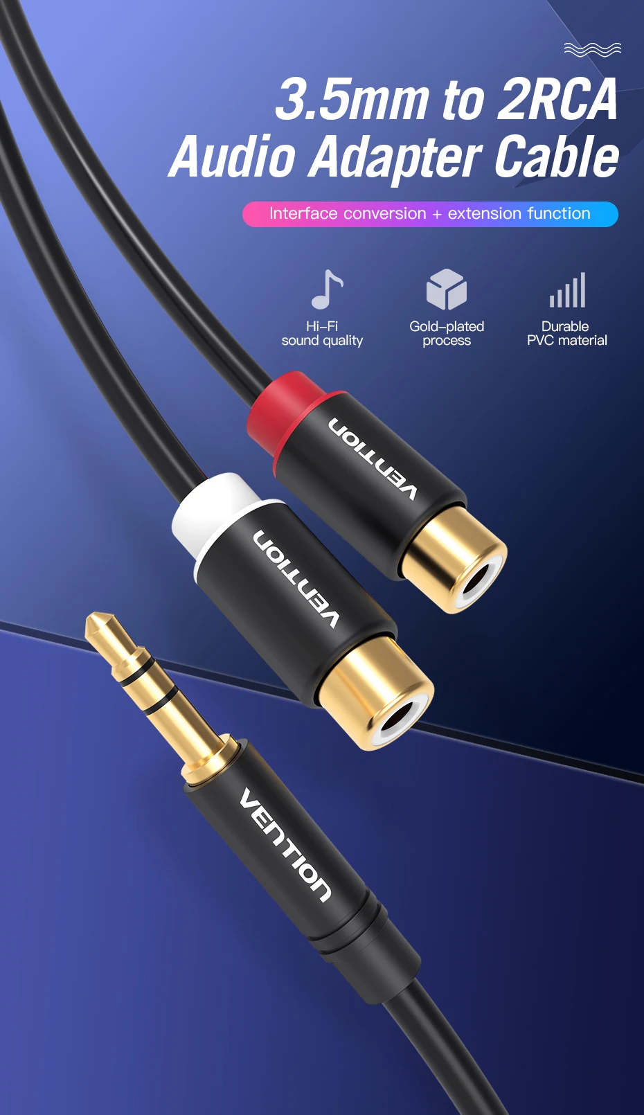 Vention 3 5 мм аудио разъем RCA кабель Мужской к женскому стерео aux синий 0 m 2 джек Кабели