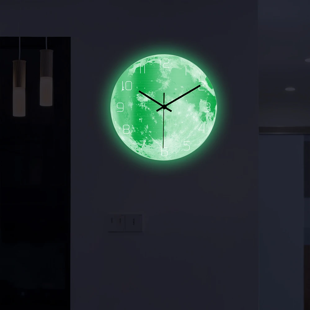 

CC113 Luminous Cyan Moon Wall Clock Acrylic Silent Movement Bedroom Living Room Decoration Clock