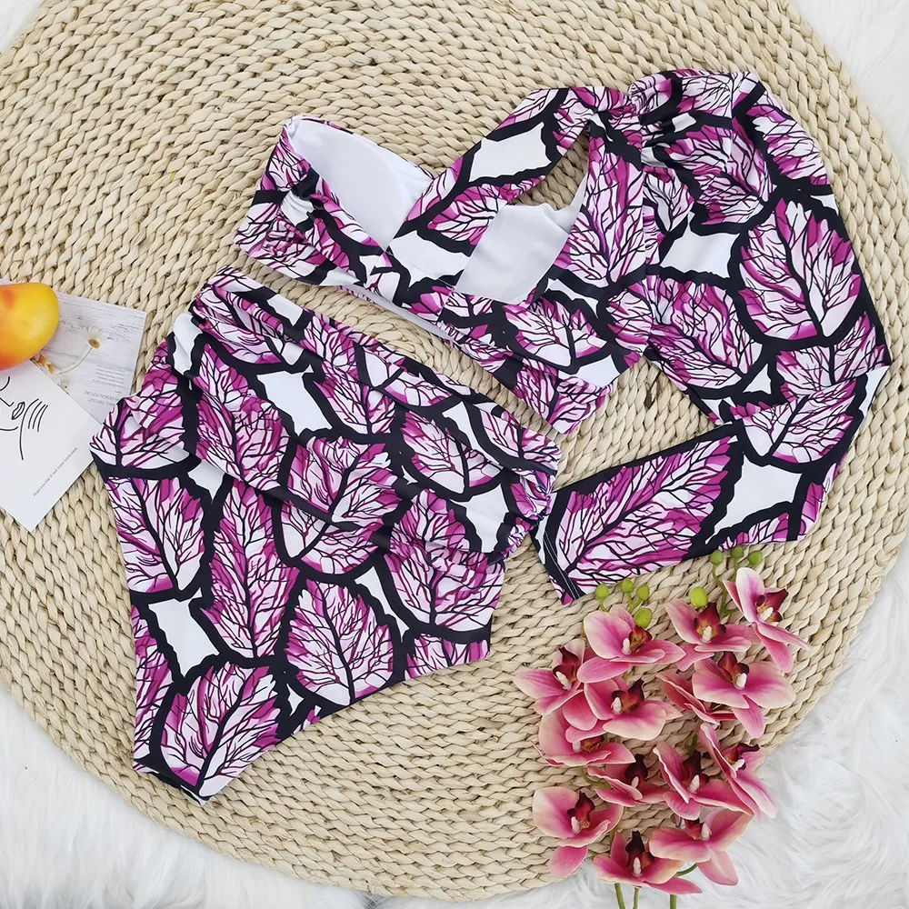 

Women Beachwear 2021 High Waist Bikini Women Long Sleeve Sexy Bathing Suit Ruffle Bathing Suit