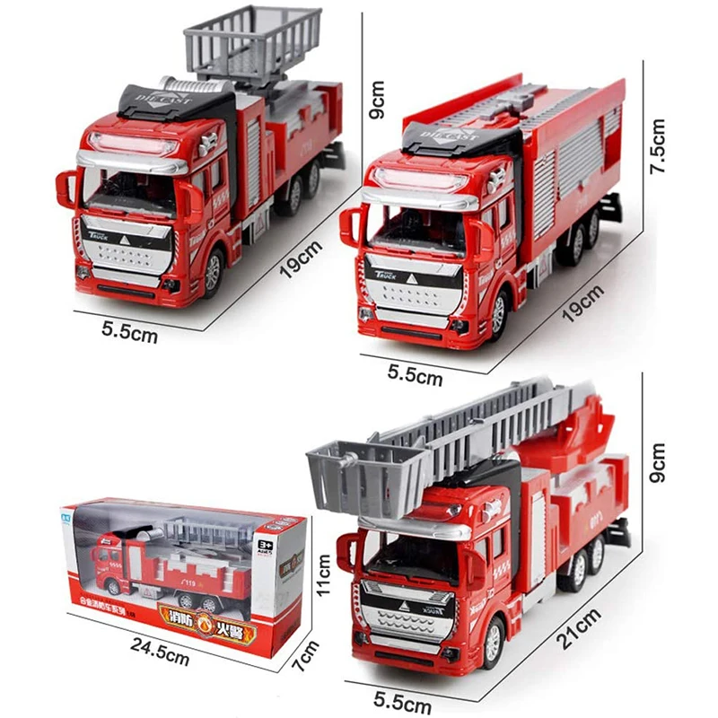 

Children's Toy Truck Pull Back Alloy Car Model Simulation Fire Ladder Rescue Car Assembly Plastic Car Building Blocks Boy Gift