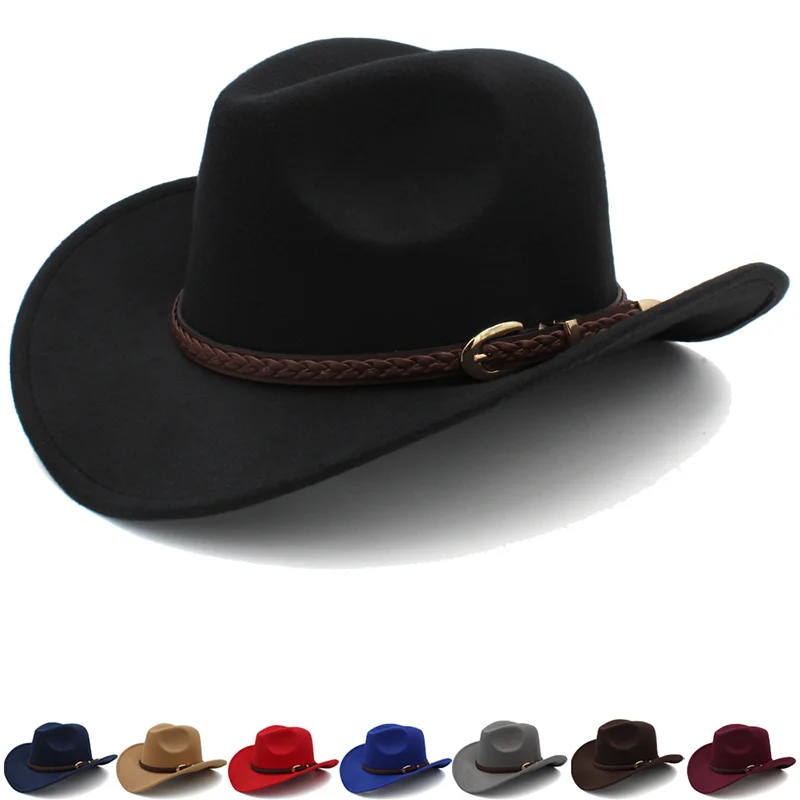

Woollen coffee belt men's and women's warm western cowboy hat in autumn and winter