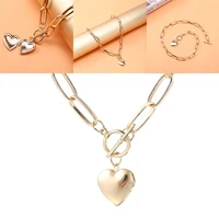 simple gold color heart pendant necklace for women daily wear party clavicle chain fashion creative heart curb necklace