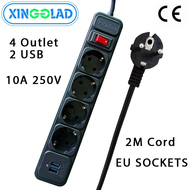 Сетевой фильтр 2500 Вт 10 А удлинитель питания розетка европейского стандарта с