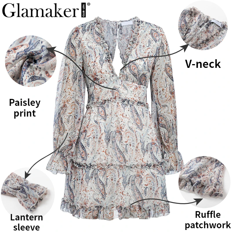 Женское платье в стиле бохо с рюшами и принтом пейсли летнее праздничное