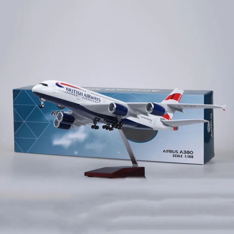 1/160 Scale 50.5CM Airbus 380 A380 BRITISH Airline Airplane Model W Light & Wheel Diecast Plastic Resin Plane For Collection