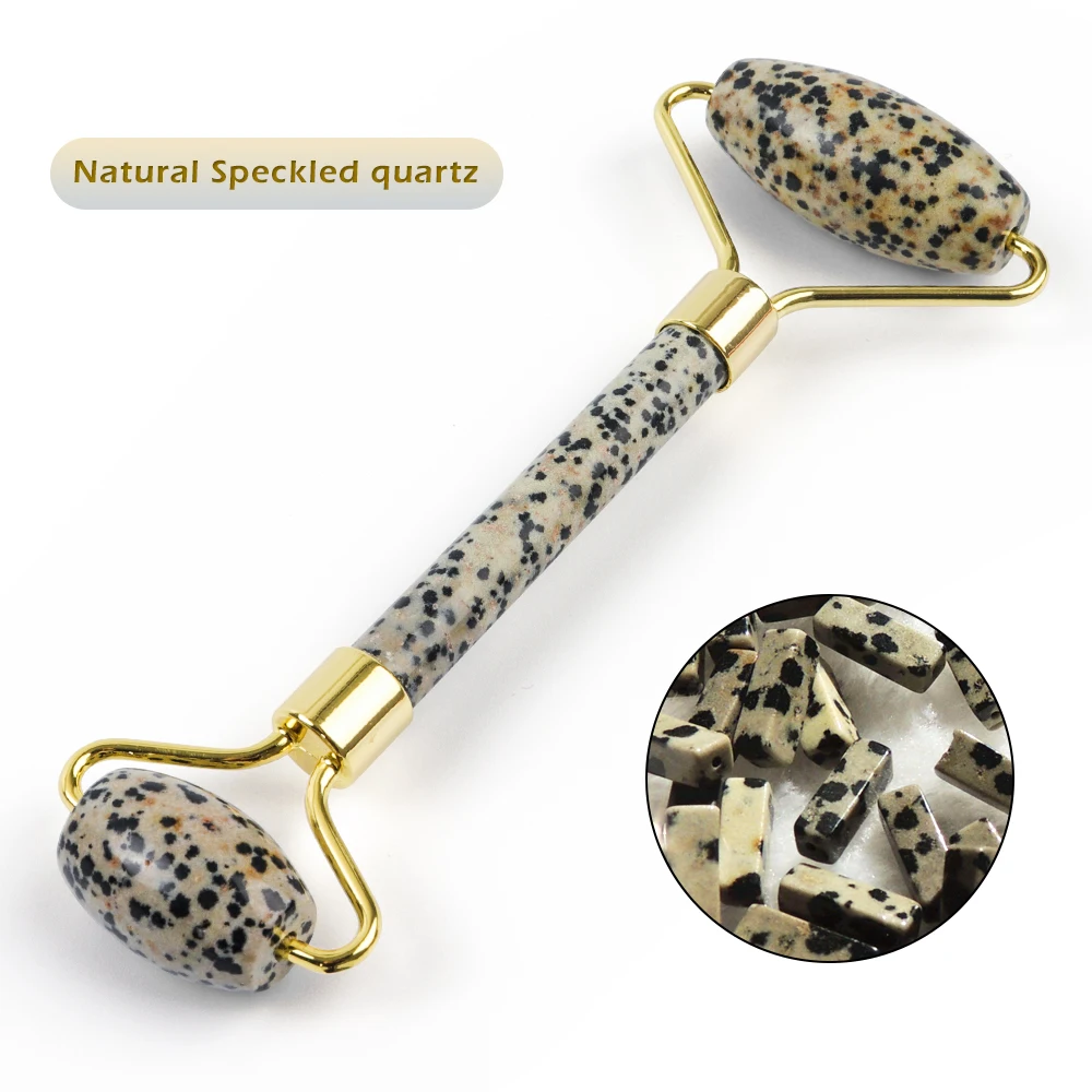 speckled quartz Многоцветный роликовый массажер для похудения, инструмент для лифтинга, натуральный нефрит, массажный ролик для лица, камень, массаж кожи, набор для ухода за кожей - Цвет: speckled quartz