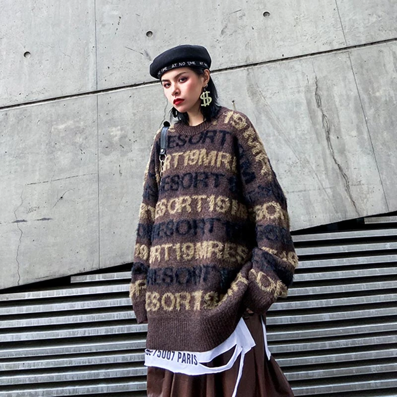 CHICEVER с буквенным принтом хит цвет вязаный свитер женский о-образный вырез