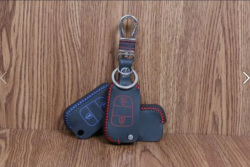 

Only Red factory promoted Car Key Cover Protection Case Key Genuine Leather car styling Hand Sewing for Hyundai Elantra(2015)