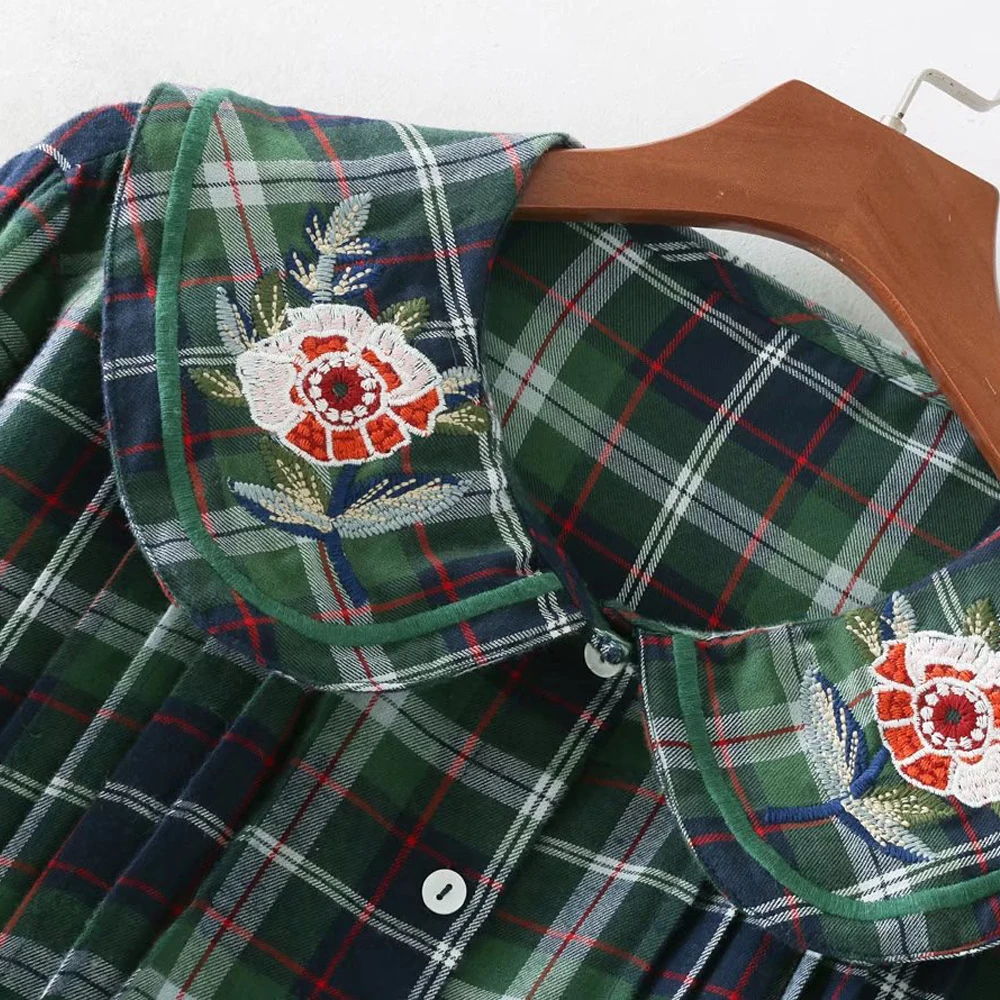 Элегантные женские блузки 2019 с длинным рукавом цветочной вышивкой в клетку на