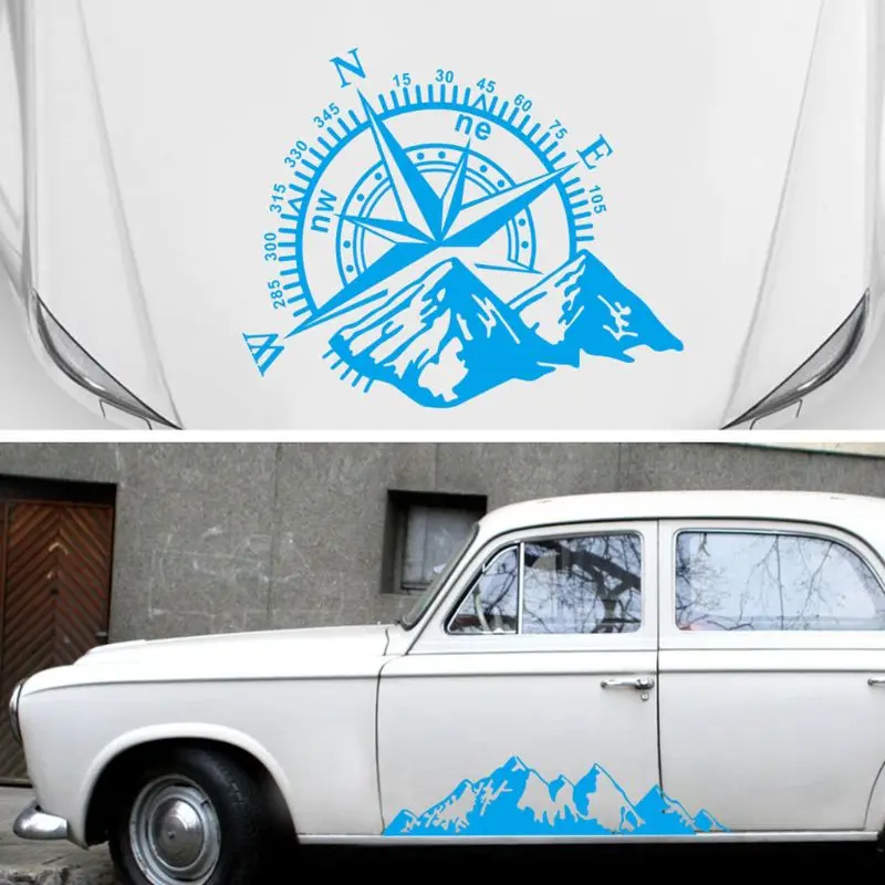 

Compass Mountain Print Vinyl Car Sticker Navigate Offroad Decal Outdoor Car Body Decal Dropshipping
