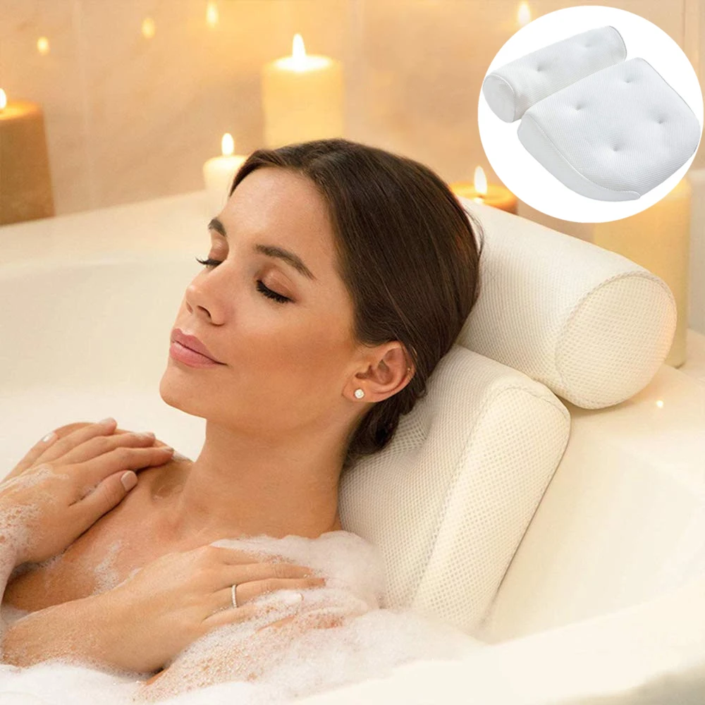 

Bath Pillow Cushioned Bath Tub Non-slip Spa Pillow Bathtub Head Rest Pillow With Suction Cups For Neck Back Bathroom P82