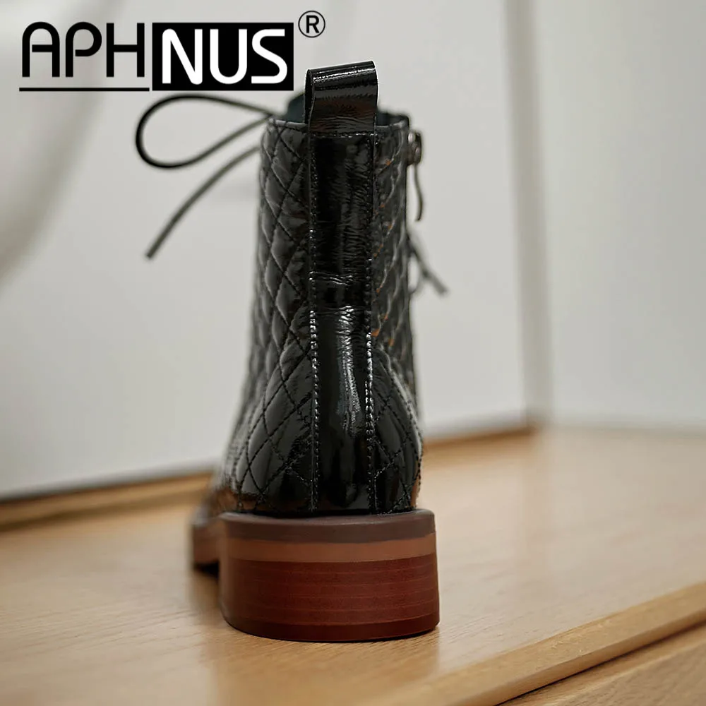 

APHNUS Womens Boots Plaid Short Ankle Booties Flats Low Mid Heels Pumps Woman 2020 Shoes For Women New Boot