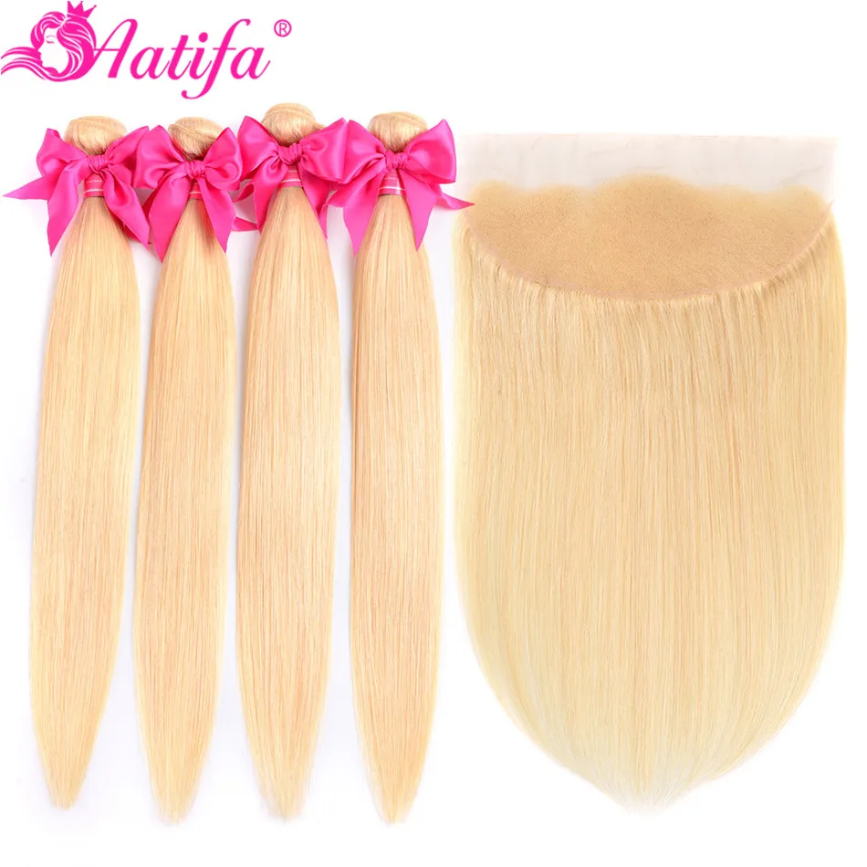 613 мед блонд пучки с фронтальной Remy волосы фронтальные пучками перуанские прямые