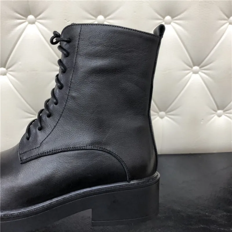 

Lace Up Chunky Motorcycle Boots Women Side Zipper Platform Punk Ankle Boots Luxury Brand Designer Autumn Winter Shoes Female