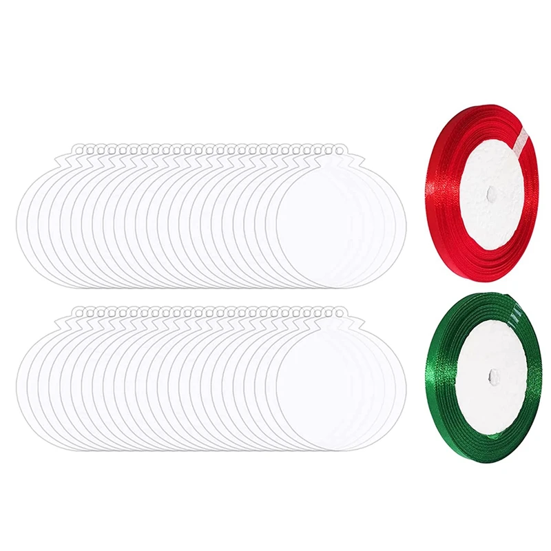 

50 шт. прозрачные акриловые рождественские украшения, пустые с отверстиями, ленты, «сделай сам», круглые акриловые диски, прозрачные праздни...