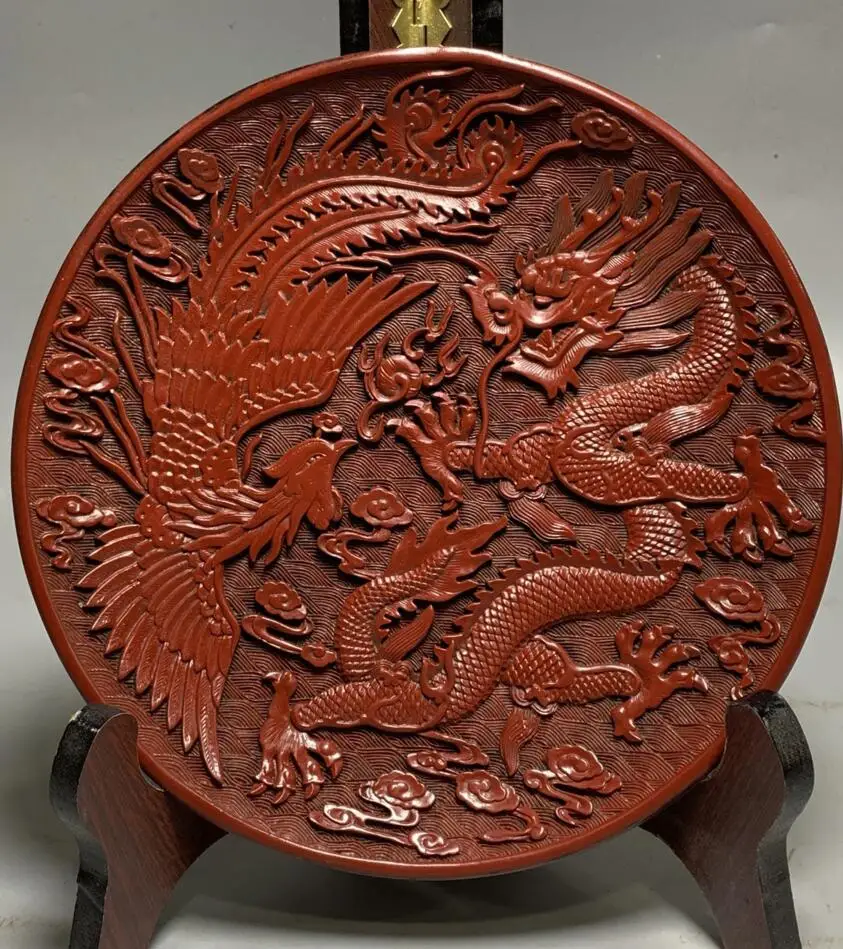 

China archaize lacquerwork dragon dish crafts statue