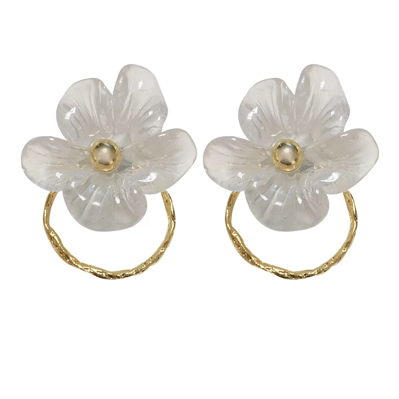 

Hoops Earrings Korean women's pure silver earrings transparent crystal flower earrings set female Earrings friends gift jewelry