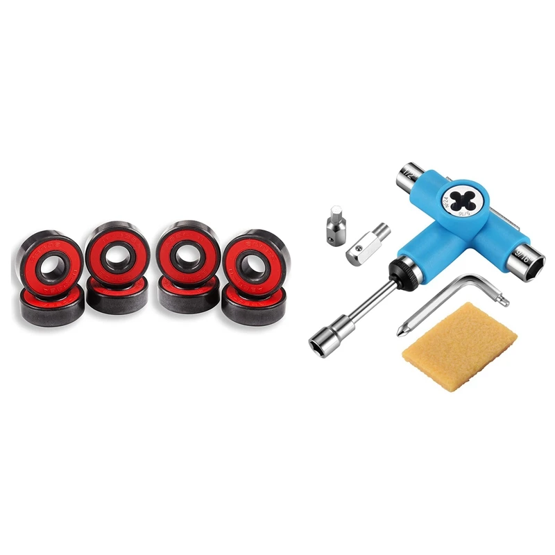 

8 Pcs Ceramic Bearings High Speed Wear Resistant & 1Set All-In-One Skateboard Wrench T-Shape Roller Skate Tools