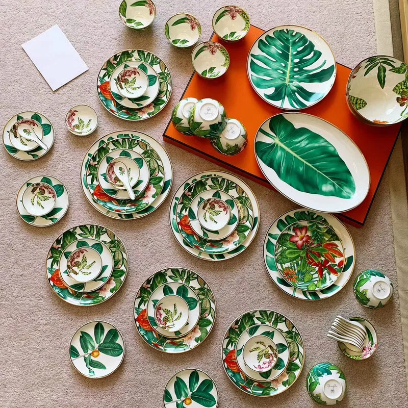 

Tableware Set Jingdezhen High-End China Household Bowl and Dish Luxury Phnom Penh Gift Porcelain Hylaea Plates
