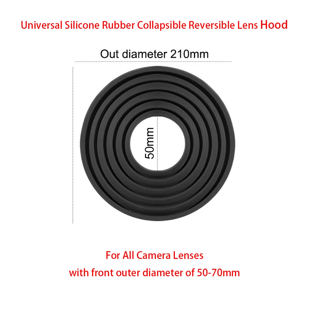 

For All Camera Lenses with front outer diameter of 50mm-70mm , Universal Silicone Rubber Collapsible Reversible Lens Hood